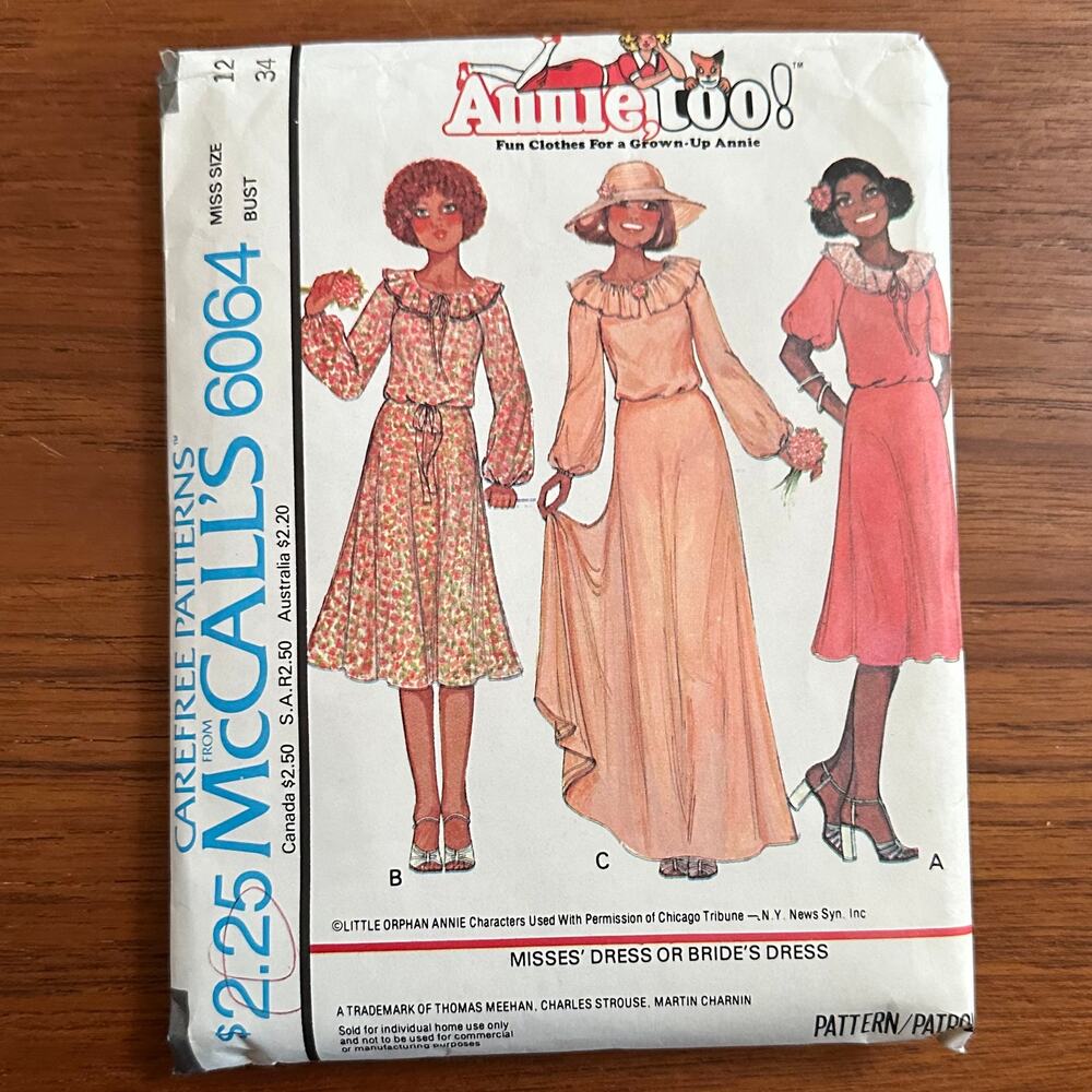 UNCUT Vintage McCall's Pattern 6064 Annie Too Dress Size 12
